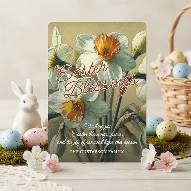 Personalized Easter Blessings Daffodil Floral Card (Creator Uploaded)