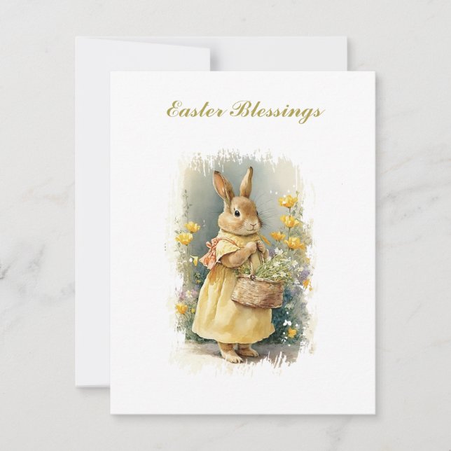 Personalized Easter Blessings Vintage Bunny Holiday Card (Front)