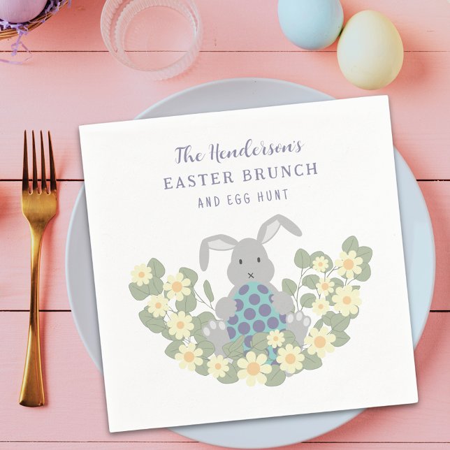 Personalized Easter Brunch Egg Hunt Bunny Floral Napkin (Personalized easter egg hunt spring brunch cute bunny floral party napkin)