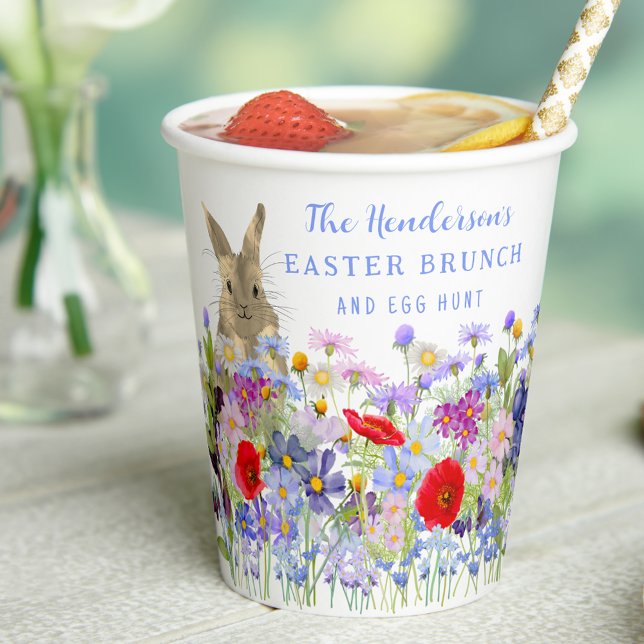 Personalized Easter Brunch Egg Hunt Bunny Floral Paper Cups (Personalized Easter brunch egg hunt watercolor cute bunny spring florals spring party paper cup)