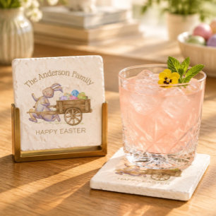 Personalized Easter Bunny and Easter Egg Cart Stone Coaster