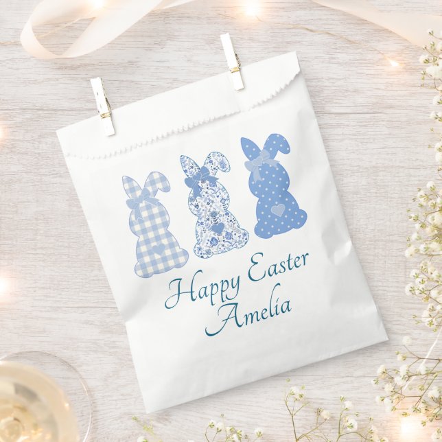 Personalized Easter Bunny Bow Coquette Blue White  Favour Bag (Clipped)