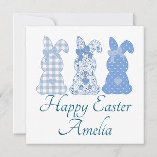 Personalized Easter Bunny Coquette Blue White Invitation