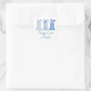 Personalized Easter Bunny Coquette Blue White Square Sticker