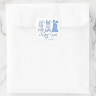 Personalized Easter Bunny Coquette Blue White Square Sticker