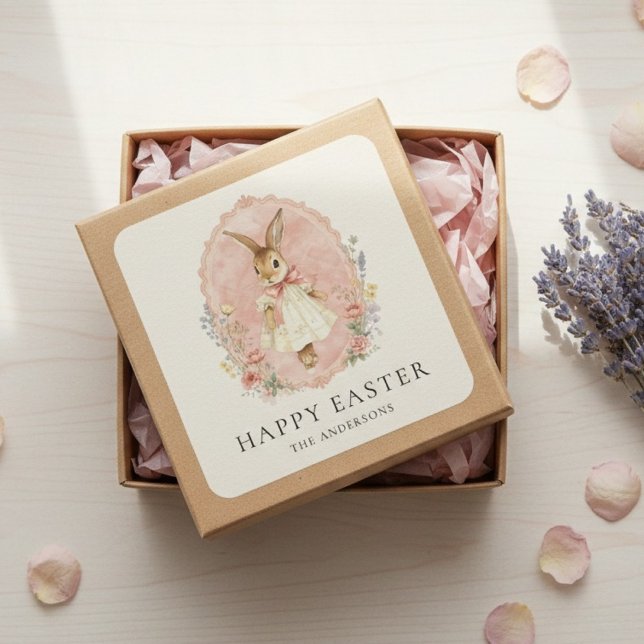 Personalized Easter Bunny Custom  Square Sticker (Creator Uploaded)