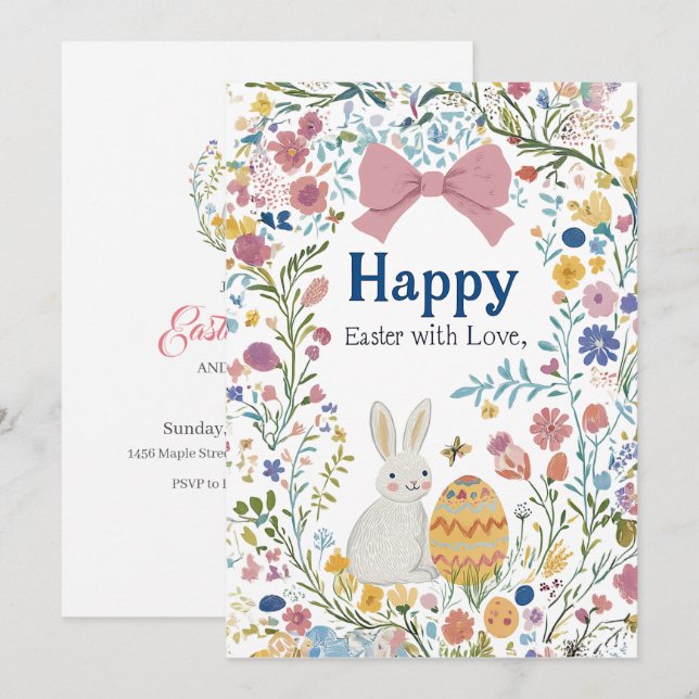 Personalized Easter Bunny, Egg, and Wreath Invitat Invitation (Front/Back)