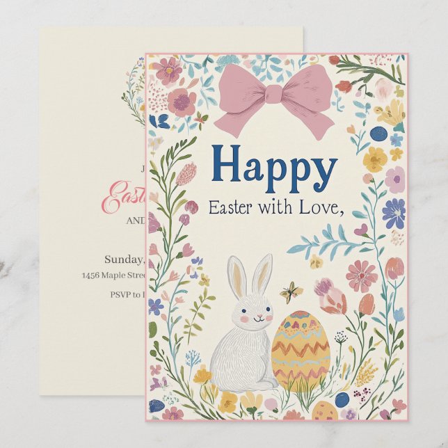 Personalized Easter Bunny, Egg, and Wreath Invitat Invitation (Front/Back)
