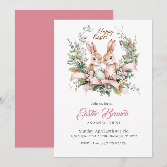 Personalized Easter Bunny, Egg, and Wreath Invitat Invitation (Front/Back)