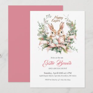 Personalized Easter Bunny, Egg, and Wreath Invitat Invitation