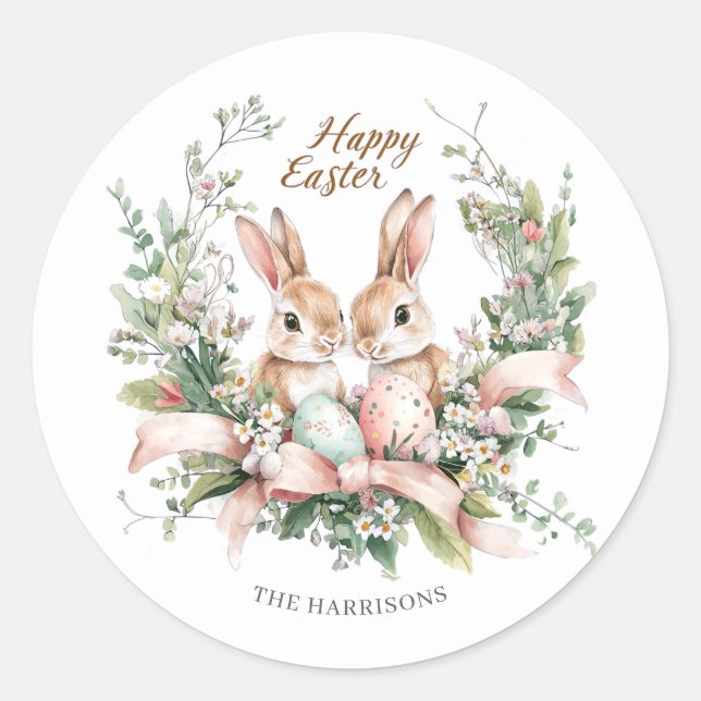 Personalized Easter Bunny, Egg, and Wreath Sticker (Front)