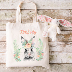 Personalized Easter Bunny Floral Tote Bag