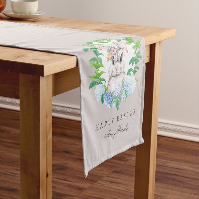 Personalized Easter Bunny Floral Wreath Family Short Table Runner (In Situ)