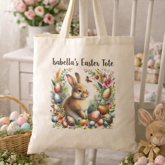 Personalized Easter Bunny Name Design Tote Bag (Creator Uploaded)