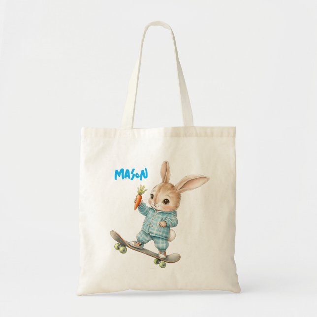 Personalized Easter Bunny Skateboard Tote Bag (Front)