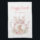 Personalized Easter Bunny Teapot Family  Kitchen Towel<br><div class="desc">Personalized Easter Bunny Teapot Family kitchen towel. Celebrate Easter with this cute personalized towel featuring a sweet bunny peeks from a pink floral teapot, surrounded by pastel flowers. Customize with your family name for a special touch. Perfect for your morning coffee or tea, this mug makes a wonderful gift for...</div>