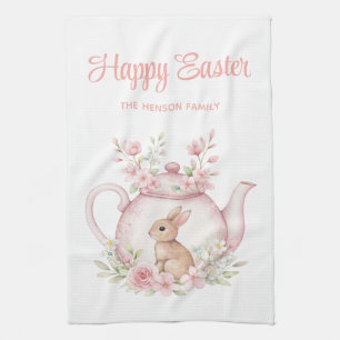Personalized Easter Bunny Teapot Family  Kitchen Towel