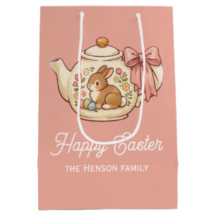 Personalized Easter Bunny Teapot Floral Medium Gift Bag