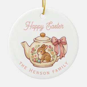Personalized Easter Bunny Teapot Floral Party Ceramic Ornament