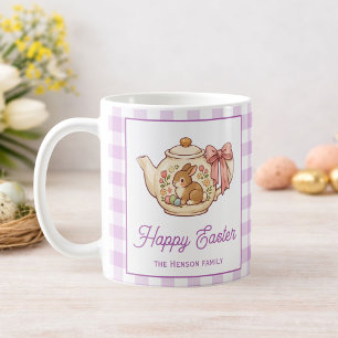 Personalized Easter Bunny Teapot Gingham Family Coffee Mug