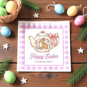 Personalized Easter Bunny Teapot Gingham Family Napkin