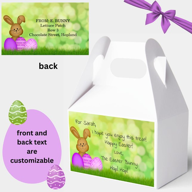 Personalized Easter Bunny to Kids Cute Favor Box (Cute personalized purple + green Easter favor boxes! Add a message from the Easter Bunny himself.)