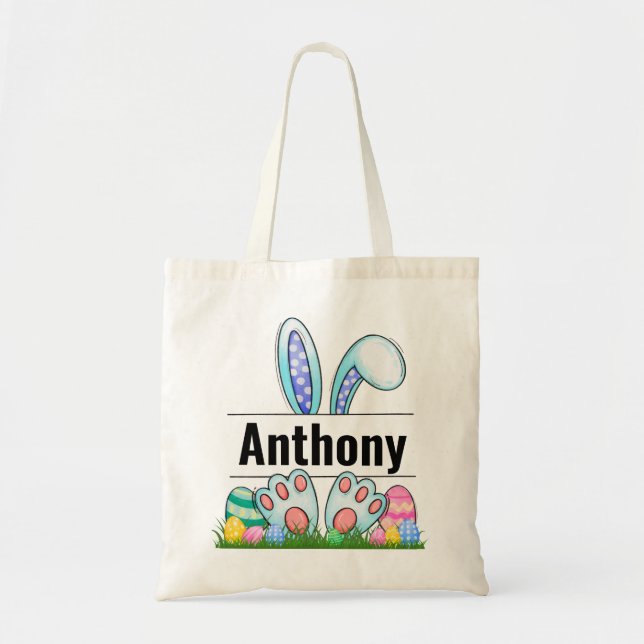 Personalized Easter Bunny Tote Bag - Custom Name  (Front)