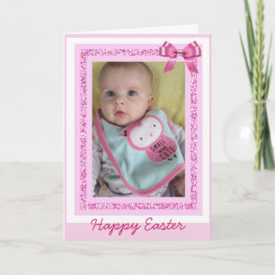 Personalized Easter Card, Add Baby Photo Cute Pink Holiday Card