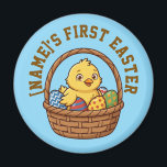 Personalized Easter Chick Magnet | Vinyl Glossy<br><div class="desc">Brighten up your kitchen or nursery with this adorable personalized Easter Chick magnet! Featuring a sweet yellow chick in a basket, the illustration is designed in our premium Vinyl Glossy Style, characterized by clear dark brown outlines and vibrant colors. Personalization: This is a fully flexible template! You can easily: Change...</div>
