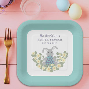 Personalized Easter Egg Hunt Brunch Bunny Floral Paper Plate