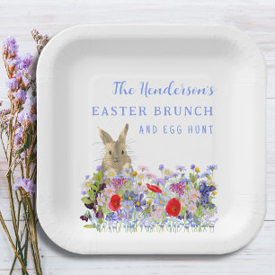 Personalized Easter Egg Hunt Brunch Bunny Floral Paper Plate