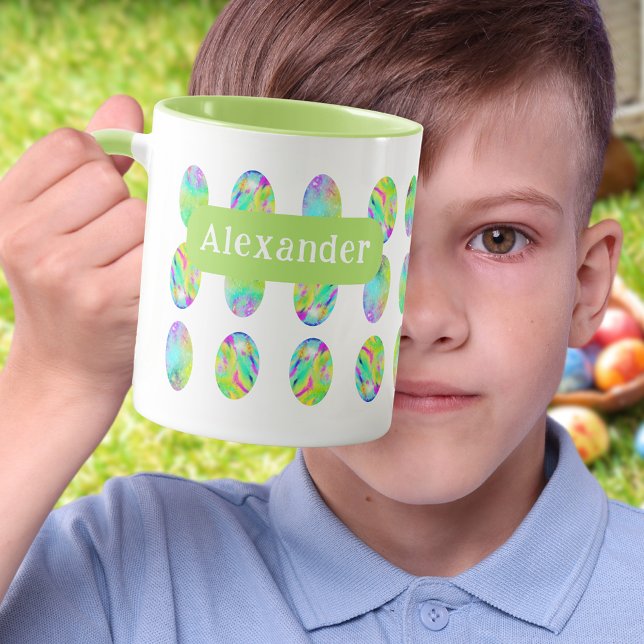 Personalized Easter Egg Hunt Brunch Garden Party Mug (Personalized kids name Easter egg hunt spring brunch garden party mug Holiday drinkware)