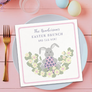Personalized Easter Egg Hunt Bunny Floral Pink Napkin