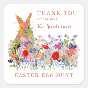 Personalized Easter Egg Hunt Bunny Floral Square Sticker