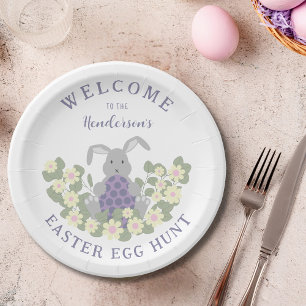 Personalized Easter Egg Hunt Bunny Spring Floral Paper Plate
