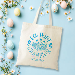 Personalized Easter Egg Hunt Champion Boy Blue Tote Bag