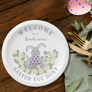 Personalized Easter Egg Hunt Cute Bunny Floral Paper Plate
