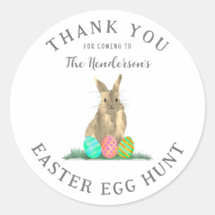 Personalized Easter Egg Hunt Cute Bunny Thank You Classic Round Sticker