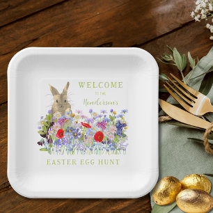 Personalized Easter Egg Hunt Cute Bunny Wildflower Paper Plate