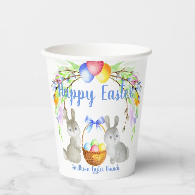 Personalized Easter Eggs, Bunnies, Spring Flowers Paper Cups (Front)
