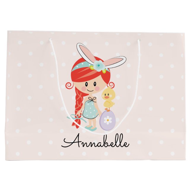 Personalized Easter Gift Bag Bunny Ears Redhead (Back)