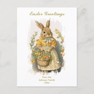 Personalized Easter Greetings Cute Vintage Bunny Holiday Postcard