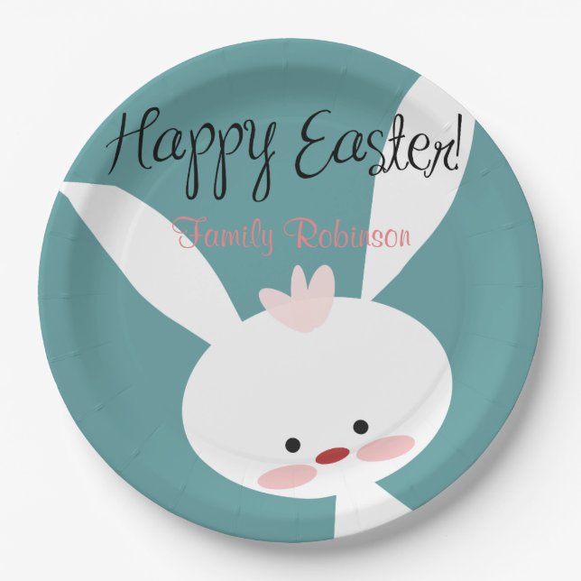 Personalized Easter Paper Plates Cute Bunny (Front)