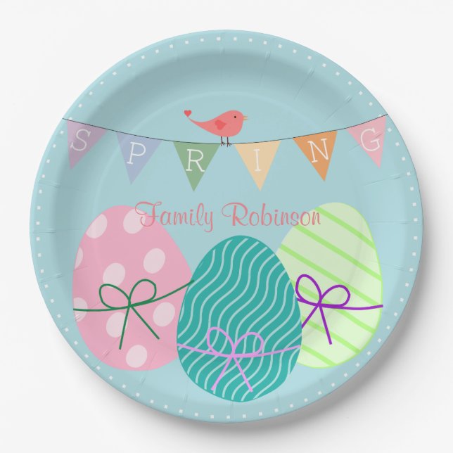 Personalized Easter Paper Plates Cute Eggs (Front)