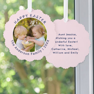 Personalized Easter Photo Tag Pink Botanical Ornament Card
