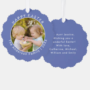 Personalized Easter Photo Tag Springtime Blue Ornament Card