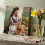 Personalized Easter Pin-Up Kitchen Ceramic Tile<br><div class="desc">Brighten up your home with this charming personalized Easter Pin-Up ceramic tile! Part of our exclusive Easter Retro Collection, this design features a lovely 1950s-style girl decorating a traditional Easter cake in a sunny vintage kitchen. It’s a perfect decorative piece for your spring interior or a heartwarming gift. Personalization: Make...</div>