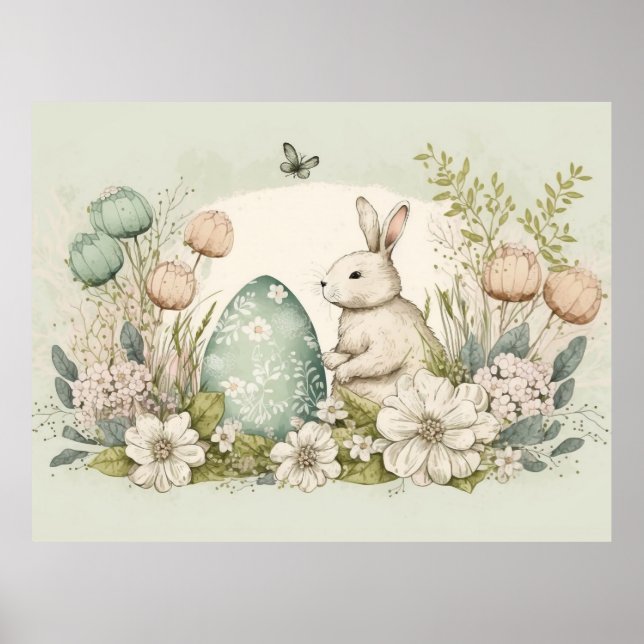 Personalized Easter Poster with Cute Bunny (Front)