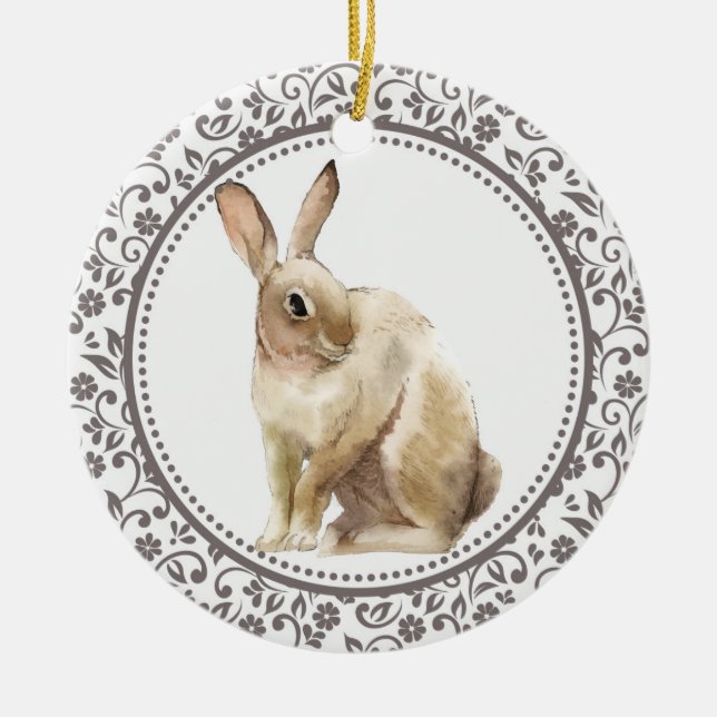 Personalized Easter Rabbit design Ceramic Ornament (Front)