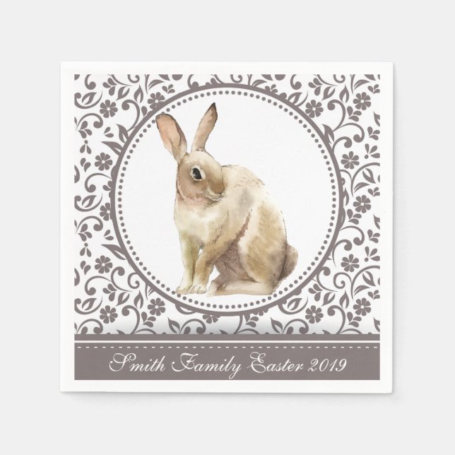 Personalized Easter Rabbit Floral Napkin (Front)